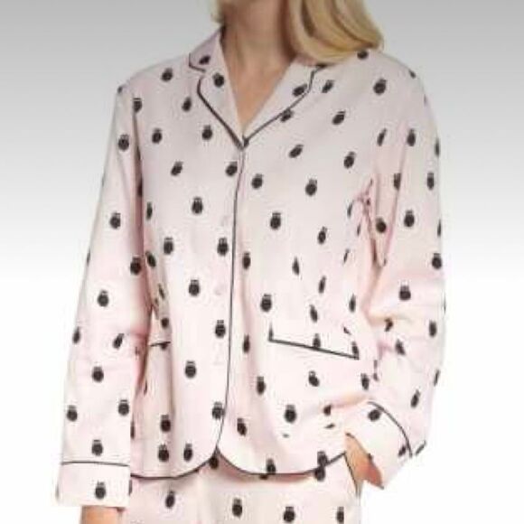 Kate Spade Owl Lovers Button Down Front Pockets Pajama PJ Sleep Shirt Dress S - Picture 1 of 9